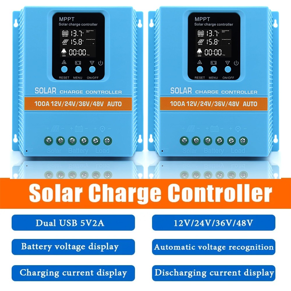 2PACKS 100A 12V/24V/36V/48V MPPT Solar Charge Controller PV Charger Controller