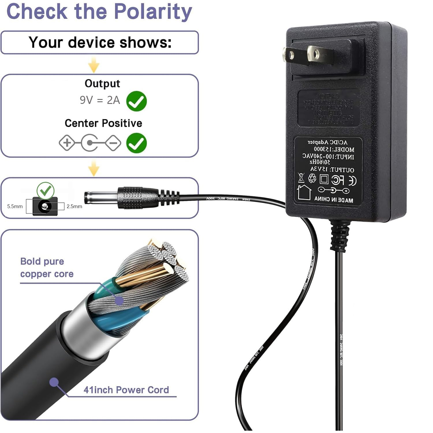 8.2FT 9V AC DC Adapter Power Charger for BOSS Roland PSB-1U PSB1U, GT-10 GT-1...