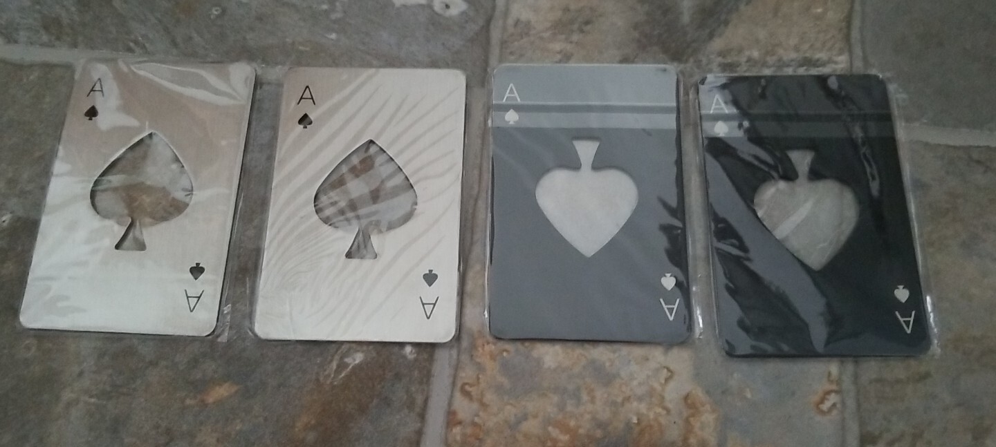 4 pc lot Bottle Opener Ace Of Spade Stainless Steel & Black Credit Card Size