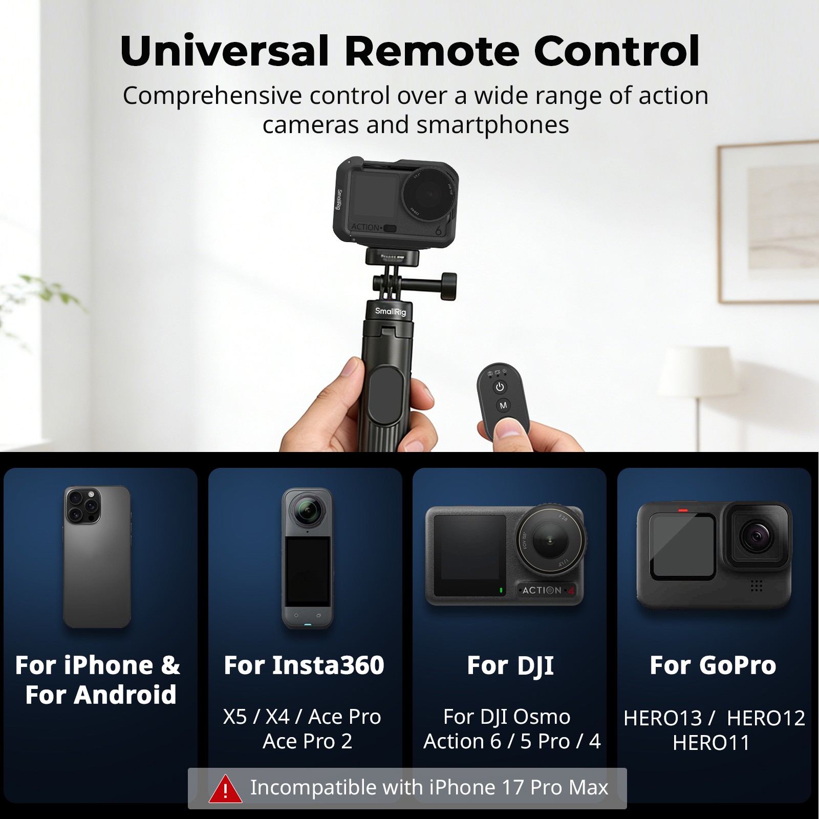 SmallRig 59" Selfie Stick Tripod with Remote Extendable Tripod Stand for DJI