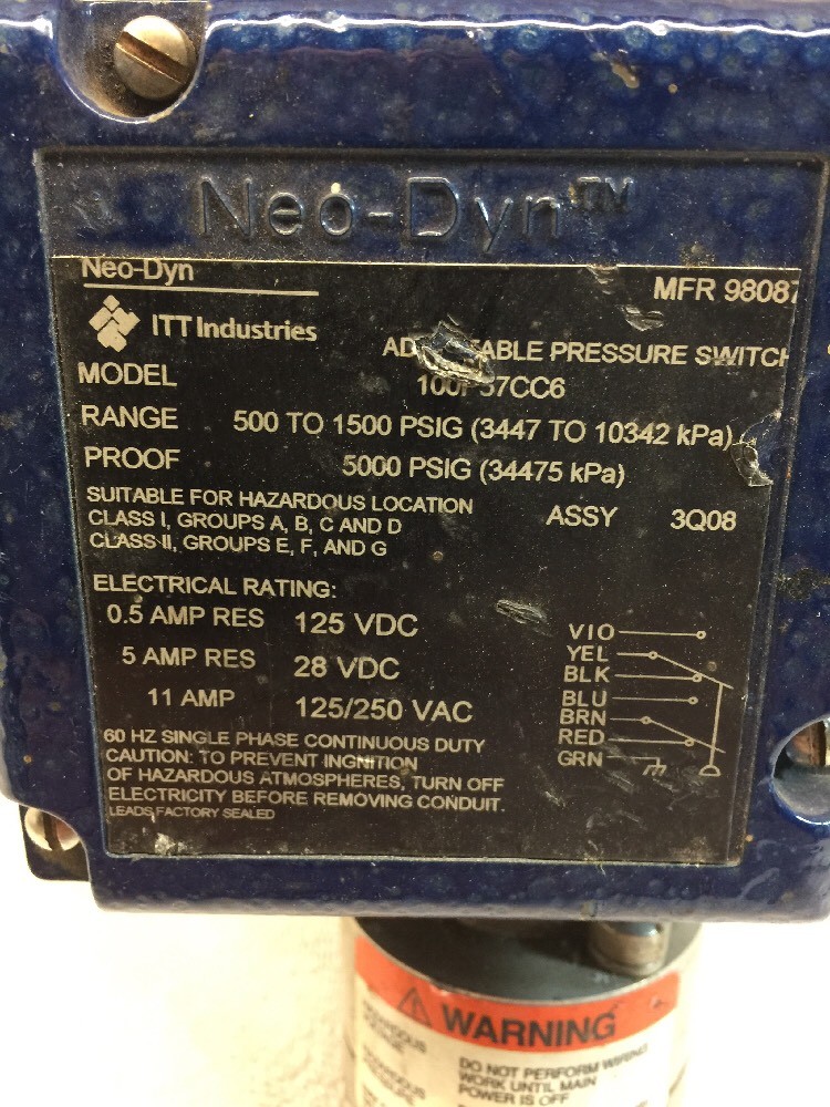 ITT 100P57CC6 Adjustable Pressure Switch (1044)