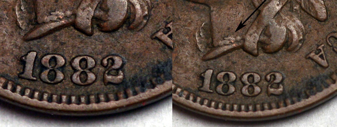 1882  Indian Cent - Misplaced Date - Digits in Pearls