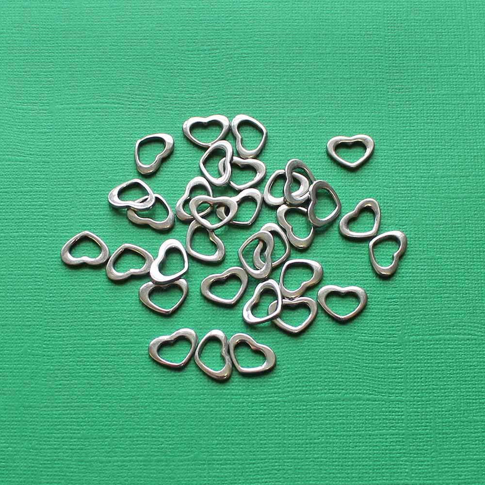 6 Heart Stainless Steel Charms 14mm x 10mm Stamping Tags Linking Rings - MT311