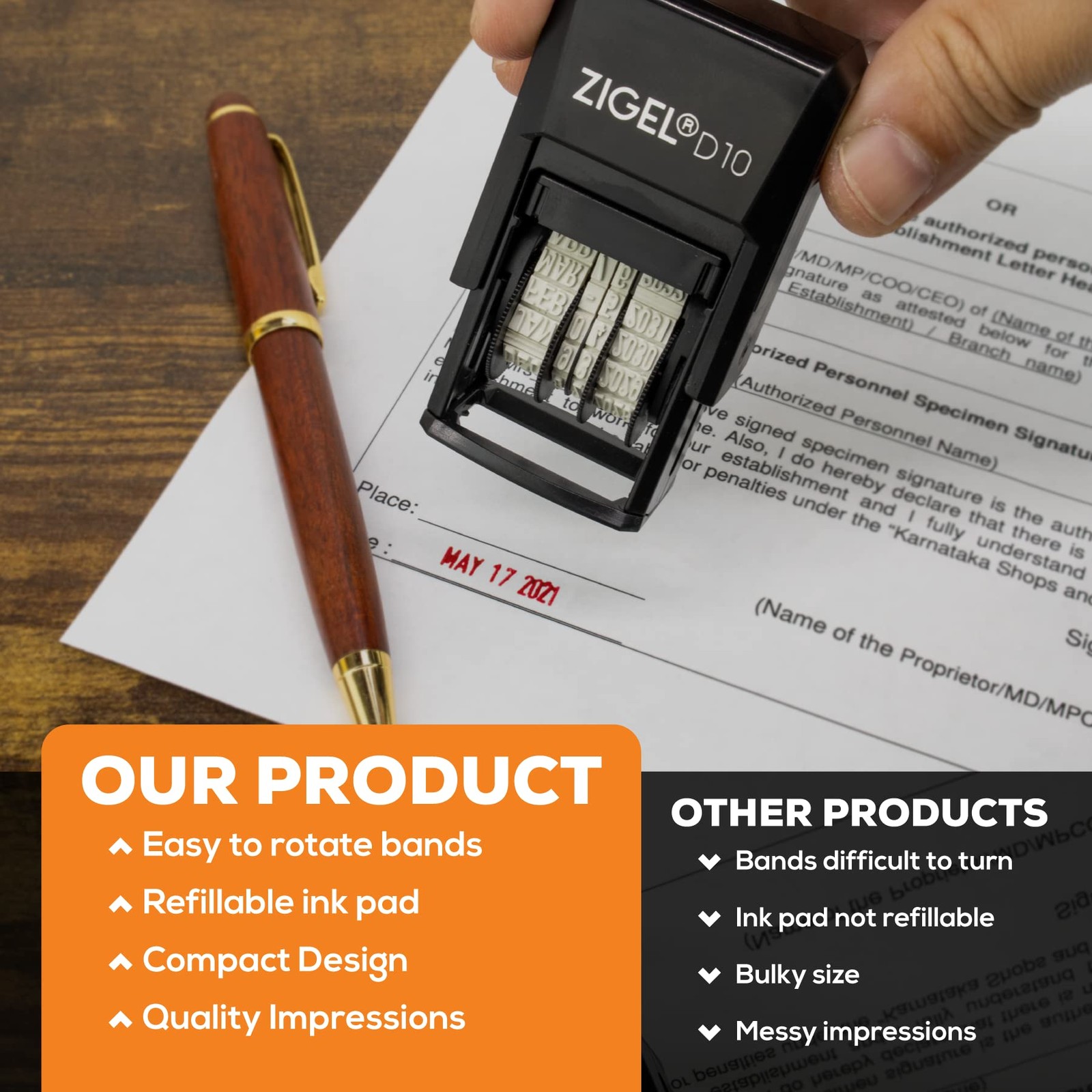 ZIGEL D10 Office Date Stamp - Self Inking - Red D10,