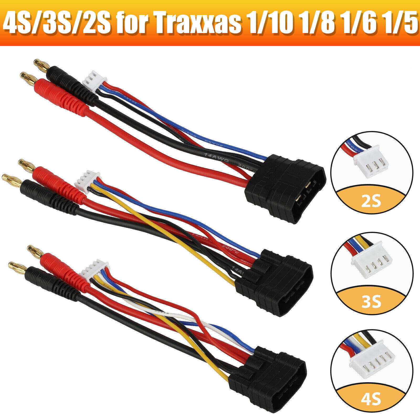 4S/3S/2S Lipo Battery Bullet Connector Cable Adapter for Traxxas TRX 1/8 1/5 Car