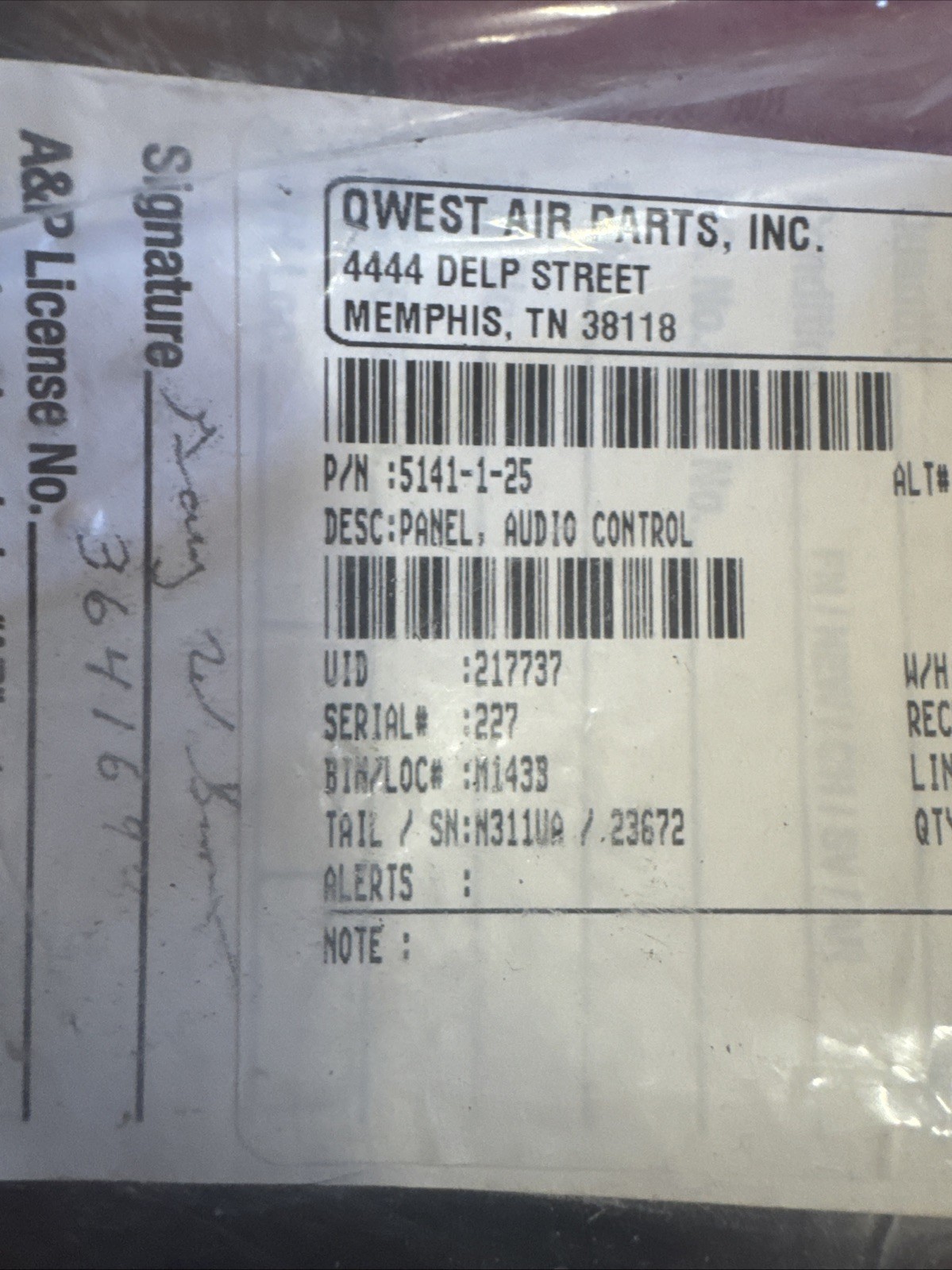 Avtech Audio Control Panel 5141-1-25 *AS REMOVED* bin29