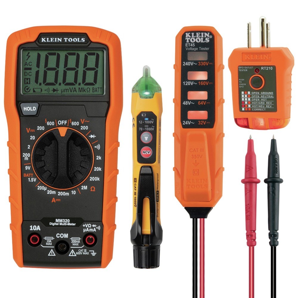 Klein Tools MM320KIT 600V 10A 2 Ohms Digital Multimeter Electrical Test Kit New