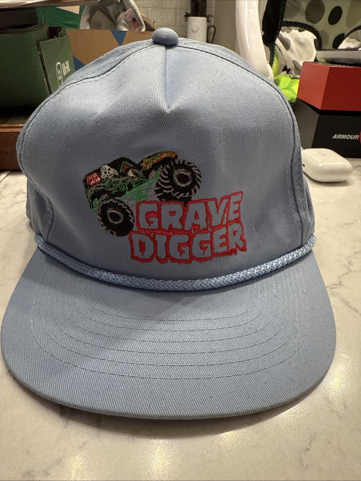 RARE VINTAGE POWDER BLUE SIGNED GRAVE DIGGER HAT - Only One Available On eBay