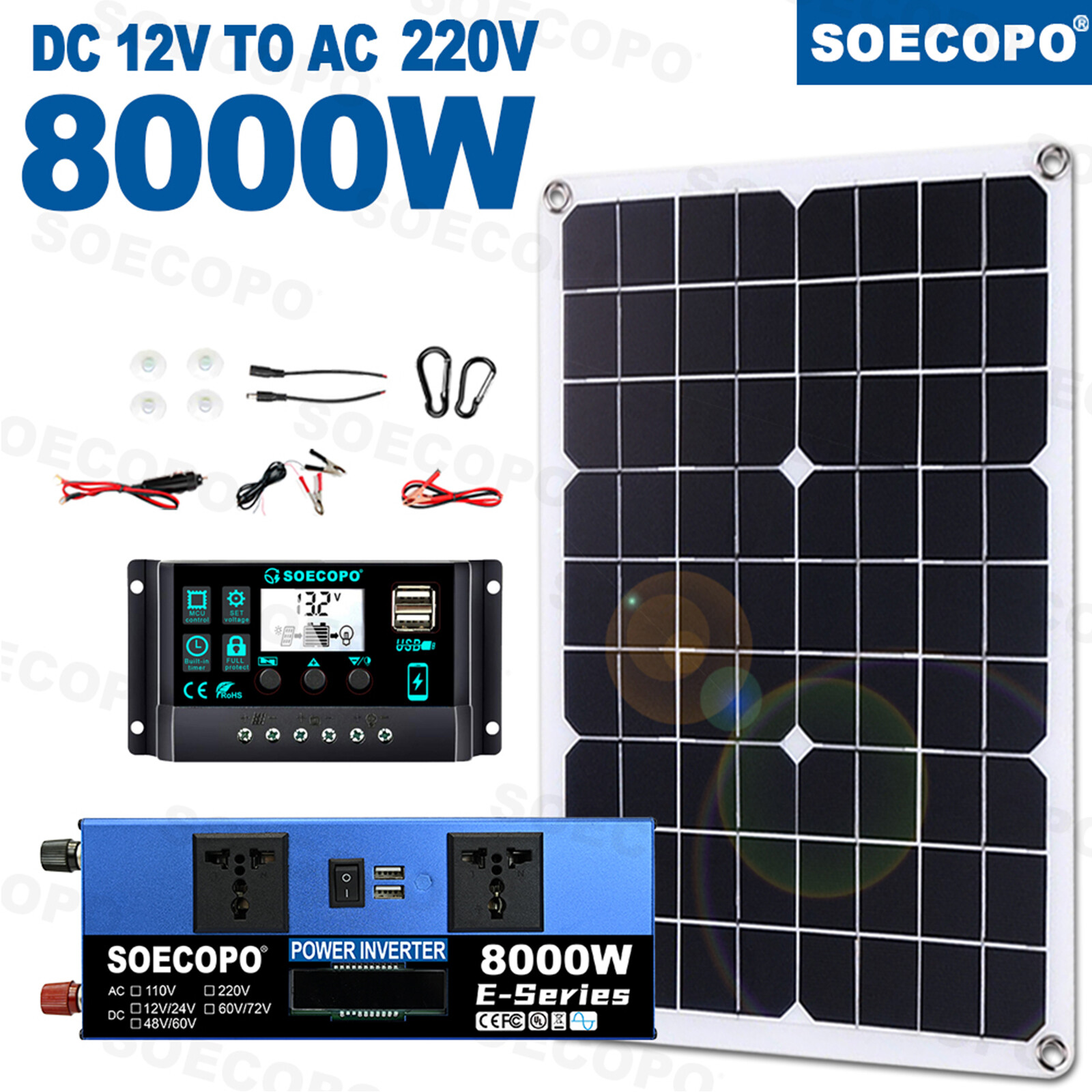 8000w 110v Solar Full Kit Inverter 300W Solar Panel Home 100A Controller System