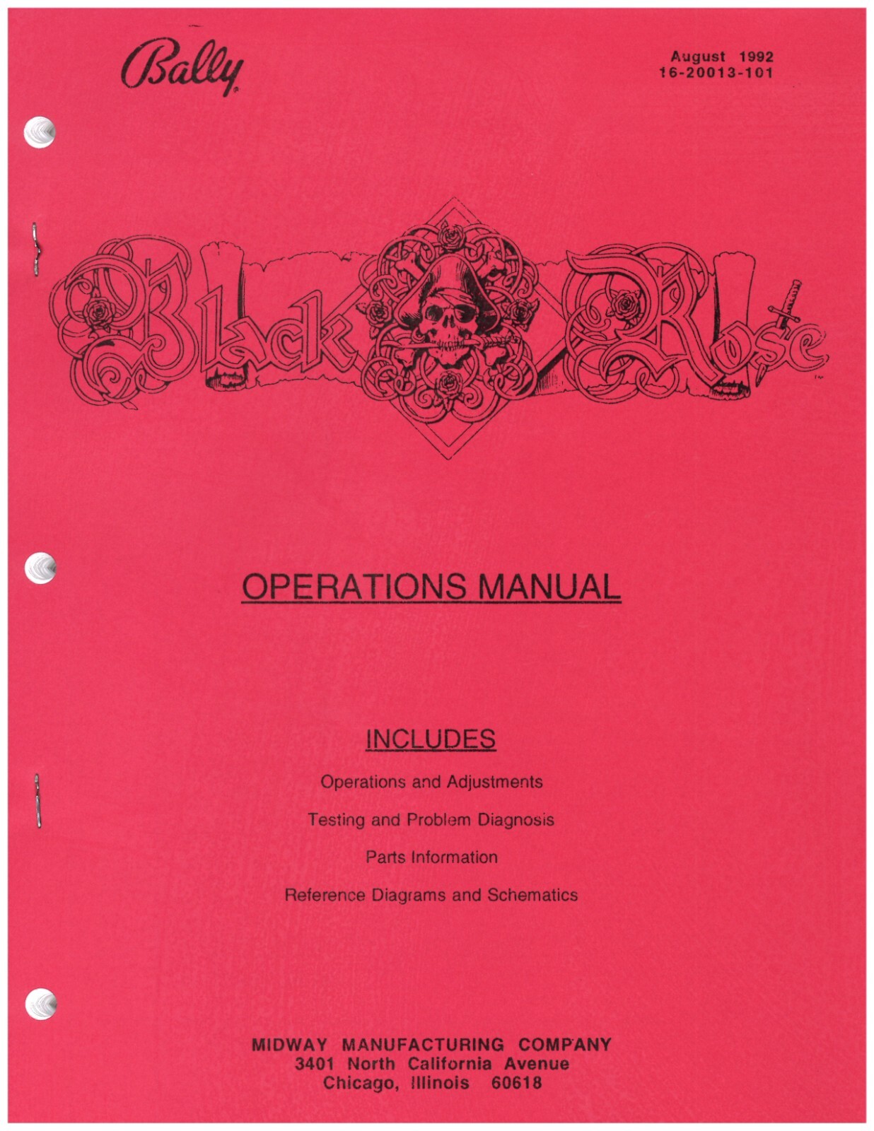 Bally BLACK ROSE  Pinball Machine Manual 142 Pages BRAND NEW!