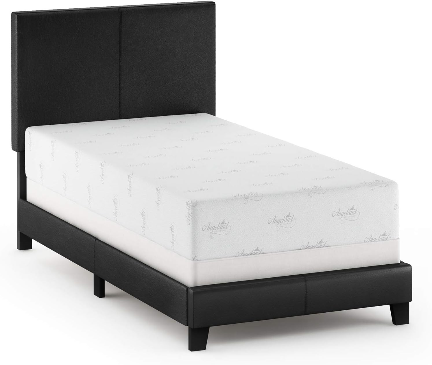 Pessac Twin Black PU Leather Upholstered Platform Bed Frame