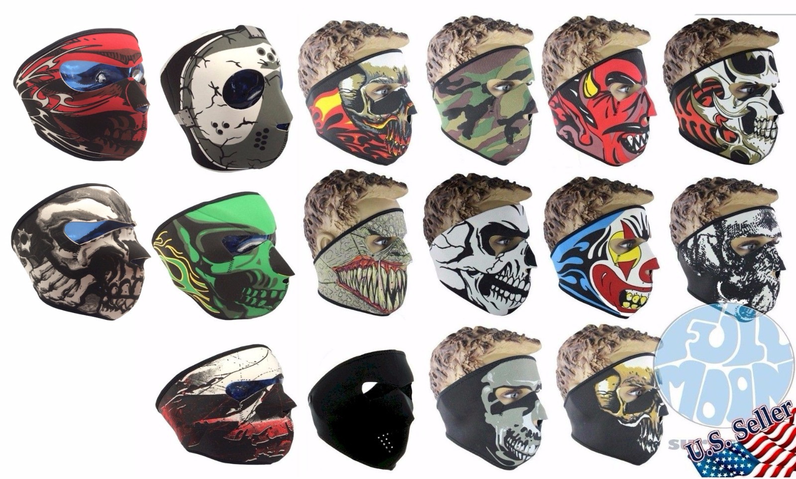 New Full Face Mask Skull Black Reversible Neoprene Halloween Snow Ski Motorcycle