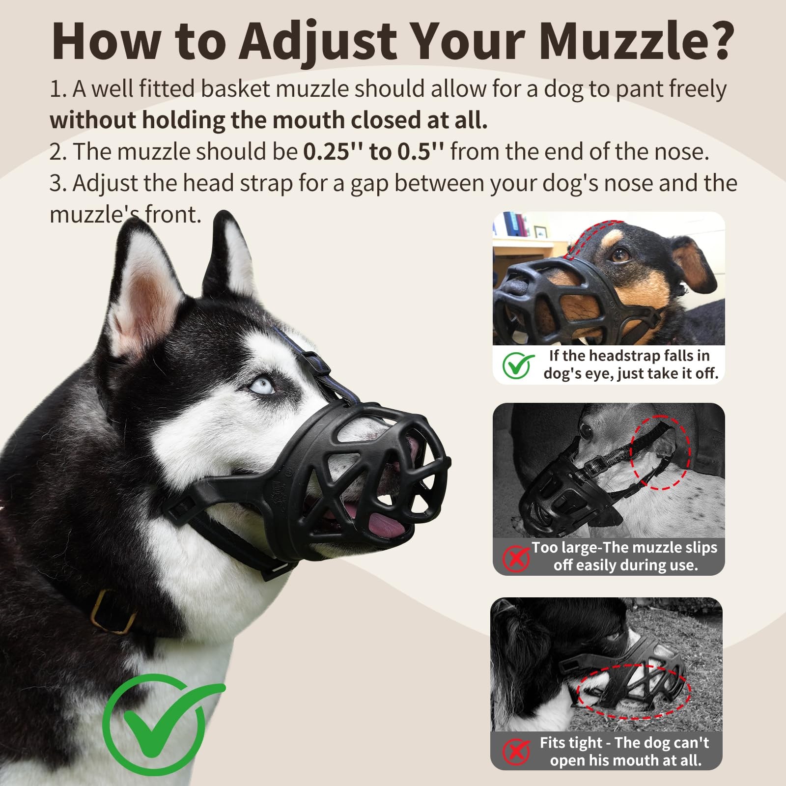 Dog Muzzle, Breathable Basket Muzzles for Small, Medium, Large and X-Large Ag...