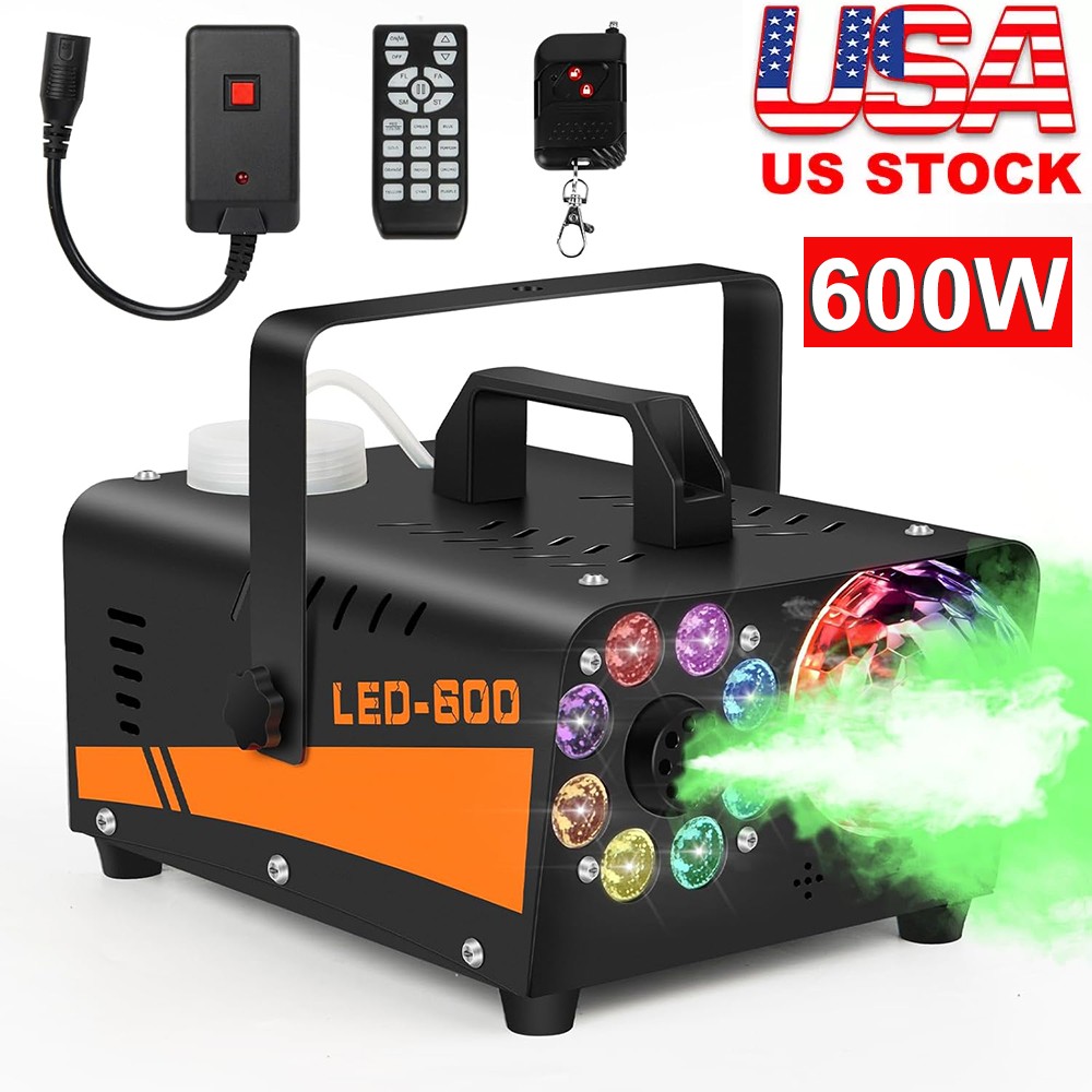 600W Fog Machine Smoke Machine w/ Disco Ball Lights 3000CFM 13-Color LED Effects