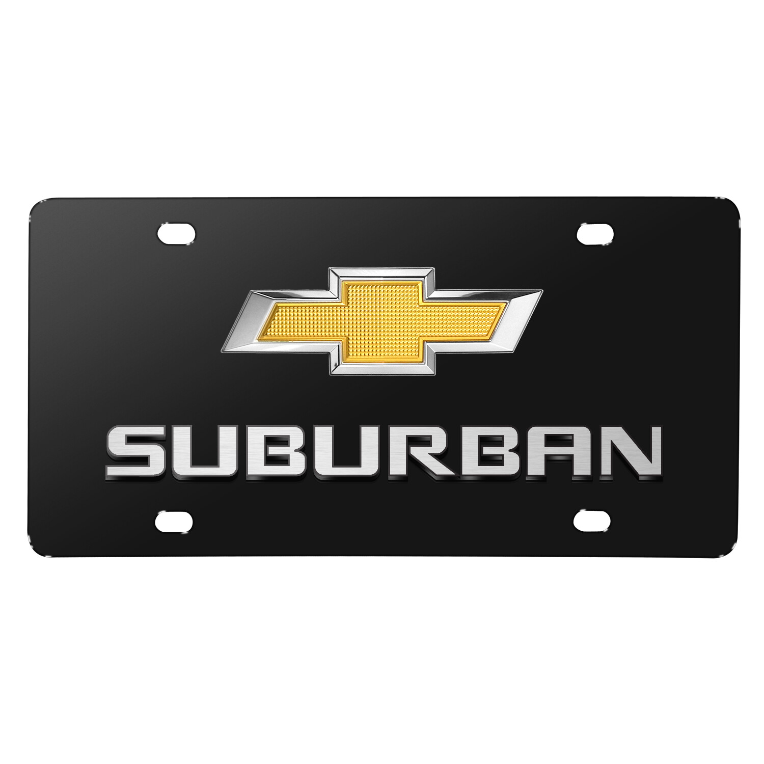Chevrolet Suburban Gold Bowtie 3D Dual Logo Black Stainless Steel License Plate