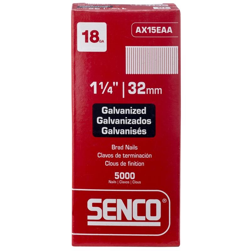 Senco AX15EAA Electro Galvanized Steel Straight Stick Brad Nails 1-1/4 L in.