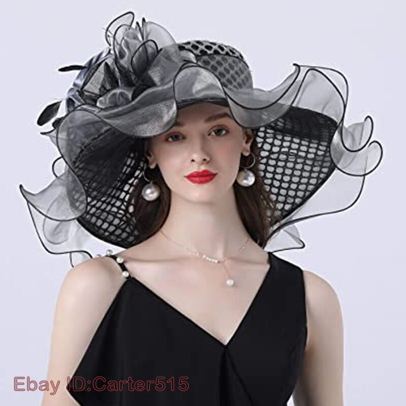 Wide Brim Derby Hat Flounce Cocktail Tea Party Bridal Wedding Dress Formal Hats