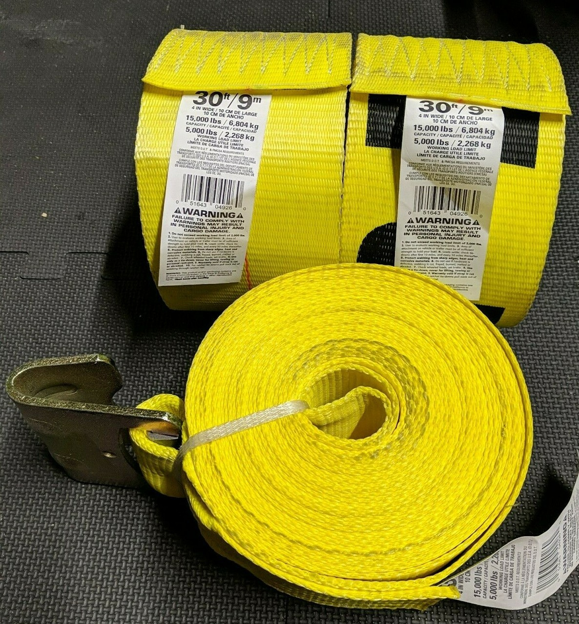 Keeper Winch Strap w/Flat Hook, 30' x 4", 15,000 lbs Break Strength 04926  - 3pk