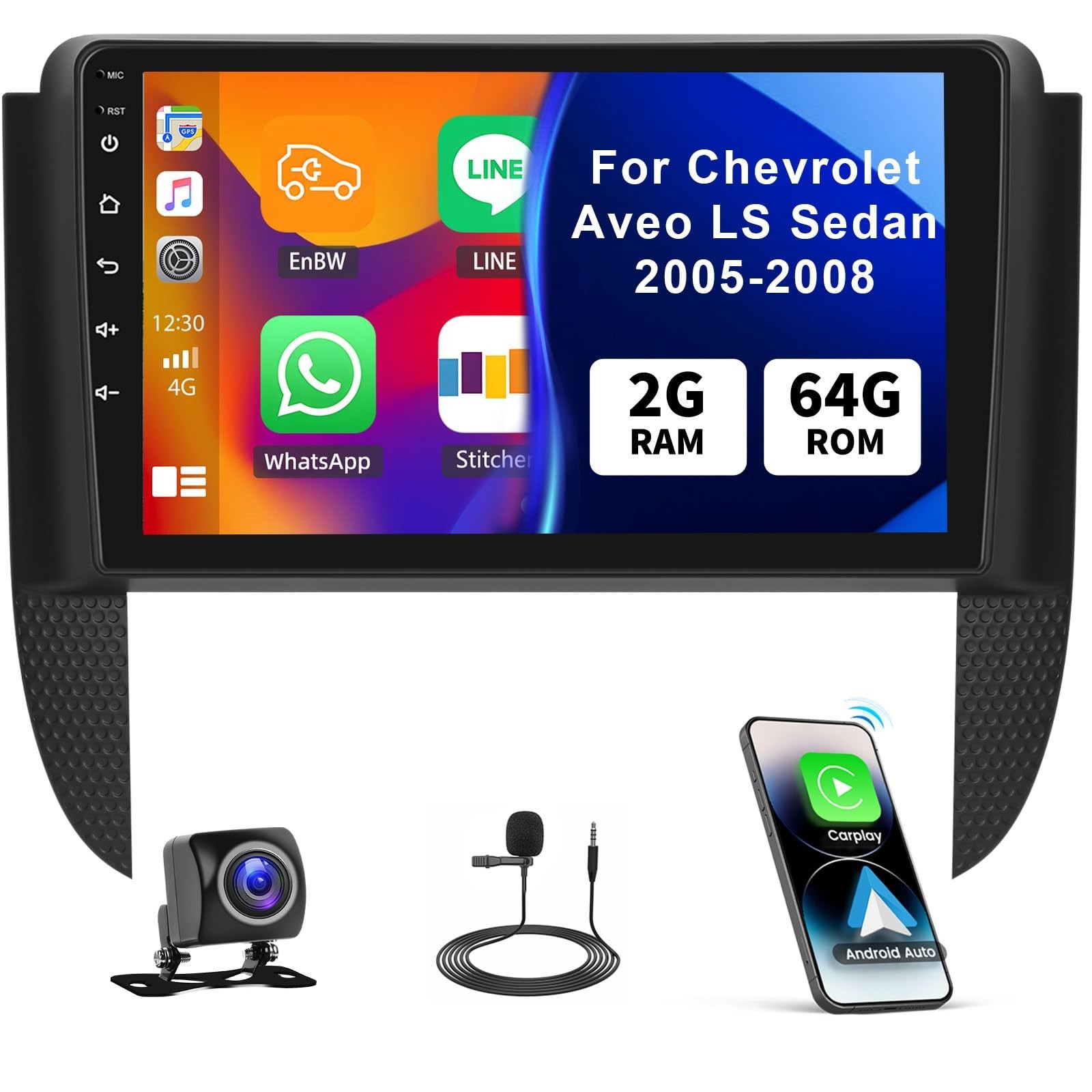 2G+64G Car Radio for Chevrolet Aveo LS Sedan 2005-2008 with Wireless Carplay ...
