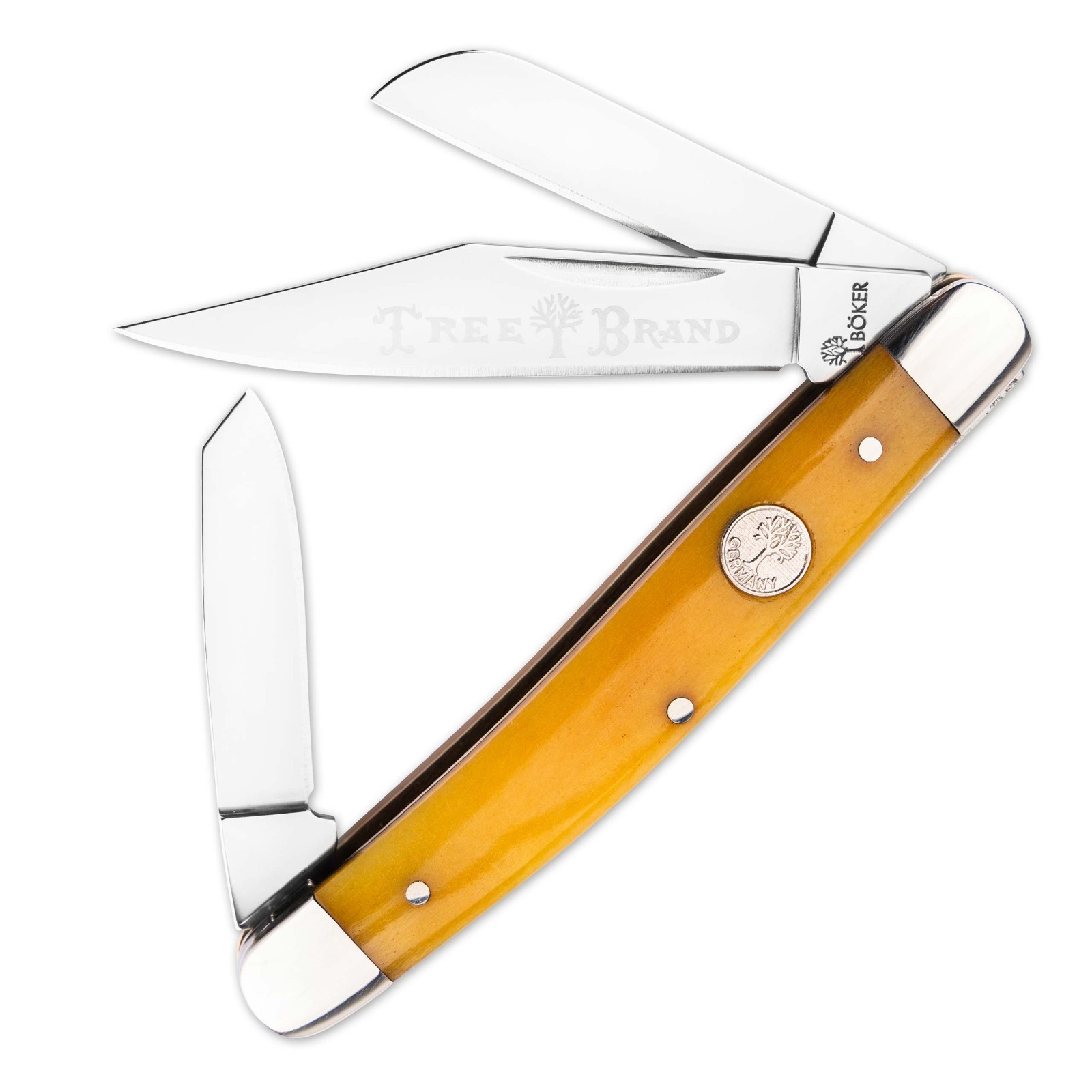 BOKER Treebrand Stockman Smooth Yellow Classic Three-Blade Folding Knife 110859