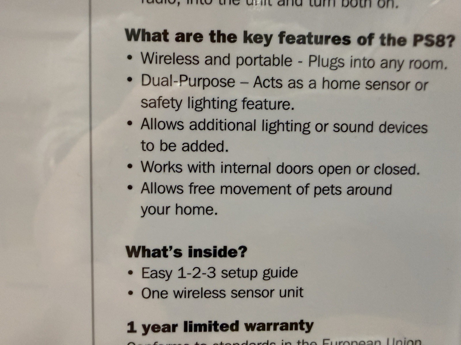 Plug & Safe PS8 Home Motion Security Sensor, Plug In Wireless, Lighting Control