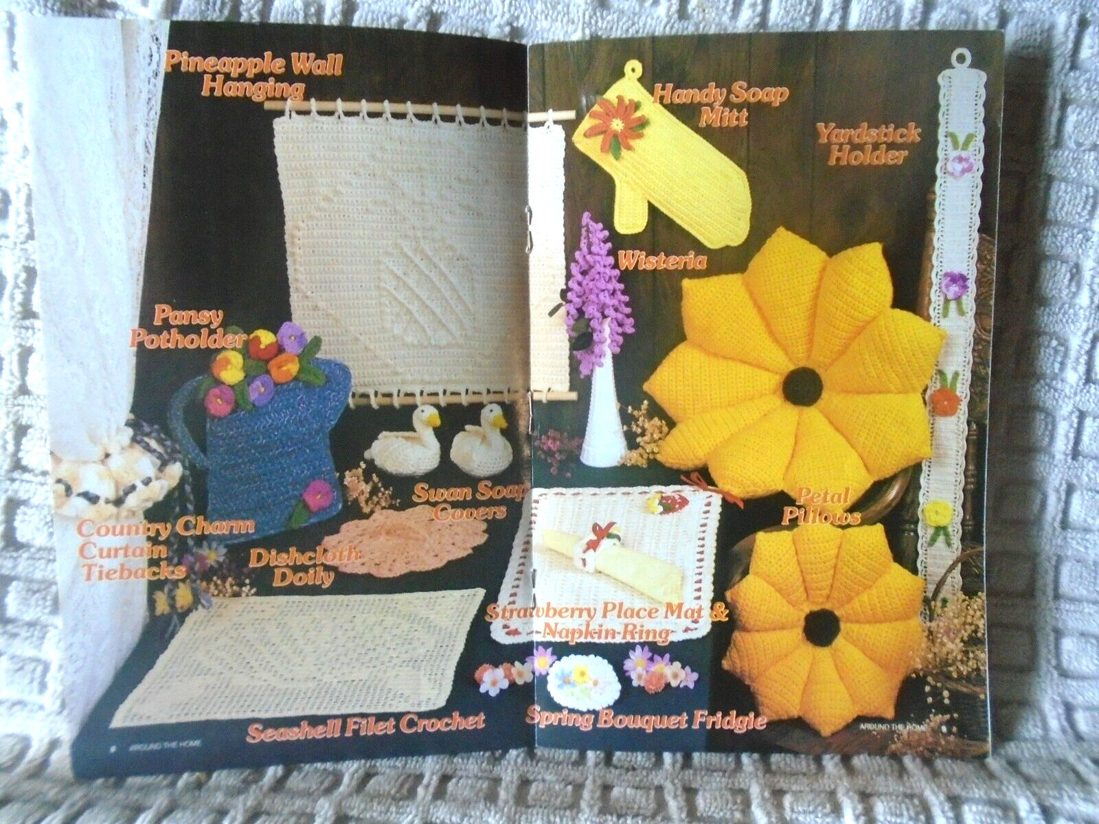 Annie's Around the Home Crochet Pattern Leaflet Pillow Potholders Doilies