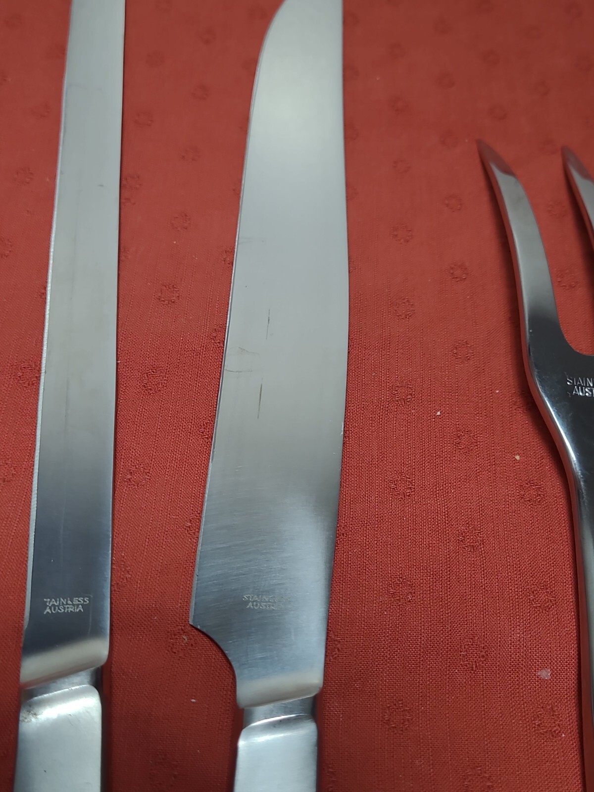 Vintage 3pc. Stainless Austria Carving Knife Fork Set With Case