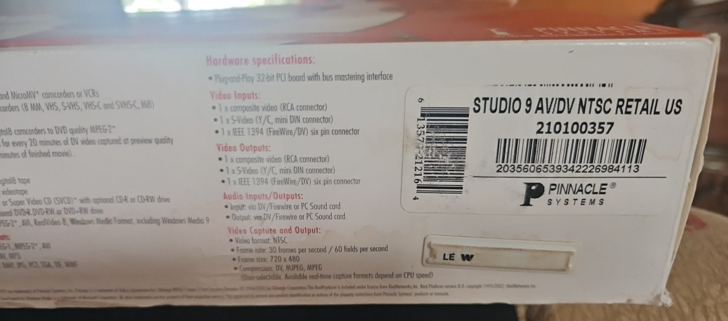 Pinnacle Studio 9 AV/DV NTSC Video Editing Software PCI Slot Compatible new NOB