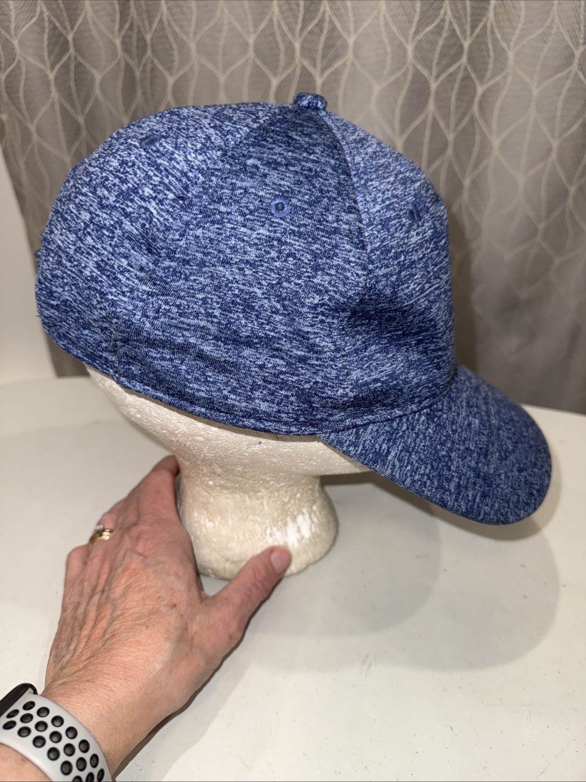 Blue Heather Knit Hat Cap Hook Loop Outdoor Cap EUC