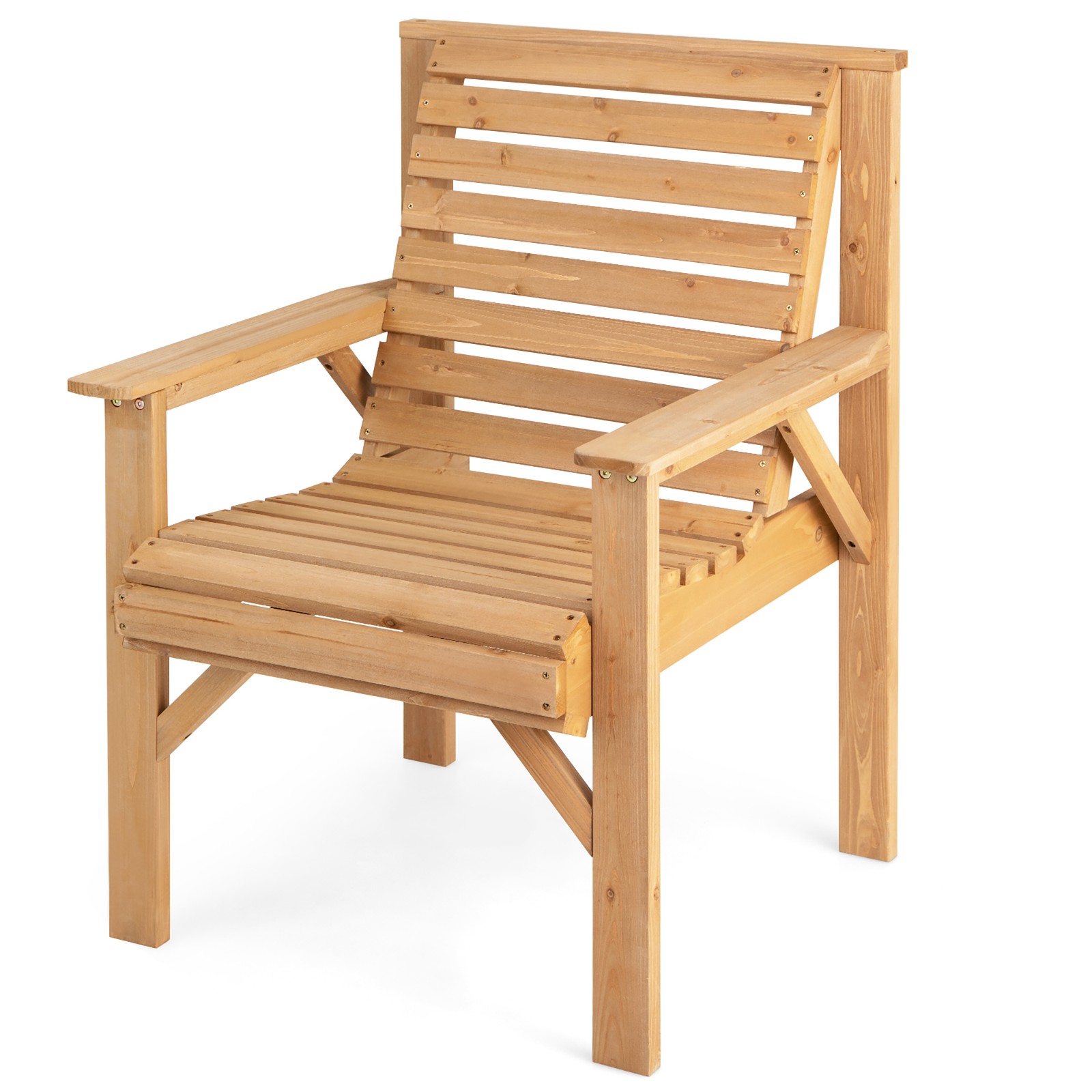 Fir Wood Chair Dining Inclined Backrest Garden Yard Indoor Natural Patio