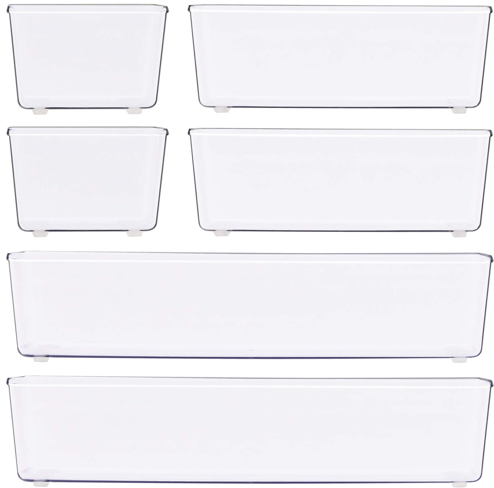 Clear Drawer Organizer for Office Bin Desk Storage, Assorted Size, 6 Packs