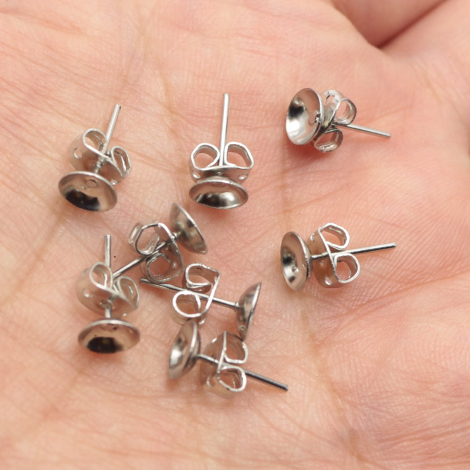 200 pcs Silver Blank Round Cup Peg 6mm Earring Stud Ear Post Pin with Stopper