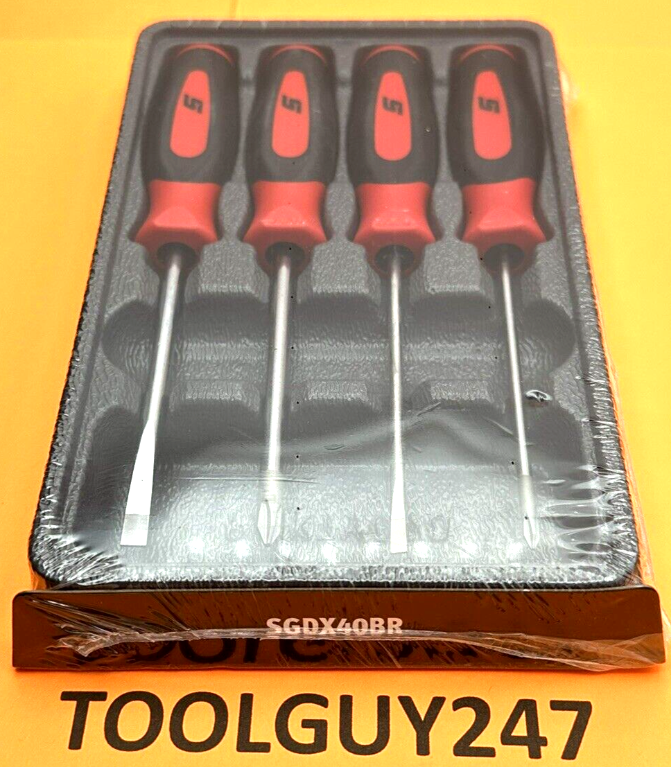 SNAP ON TOOLS SGDX40B R 4 pc Red Soft Grip Mini Tip Combination Screwdriver Set