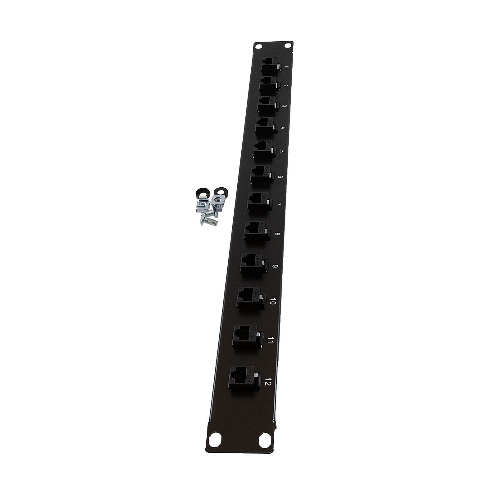 NavePoint 1U (1.75") 19 Inch Panel with 12 Right Angle Cat5e Couplers