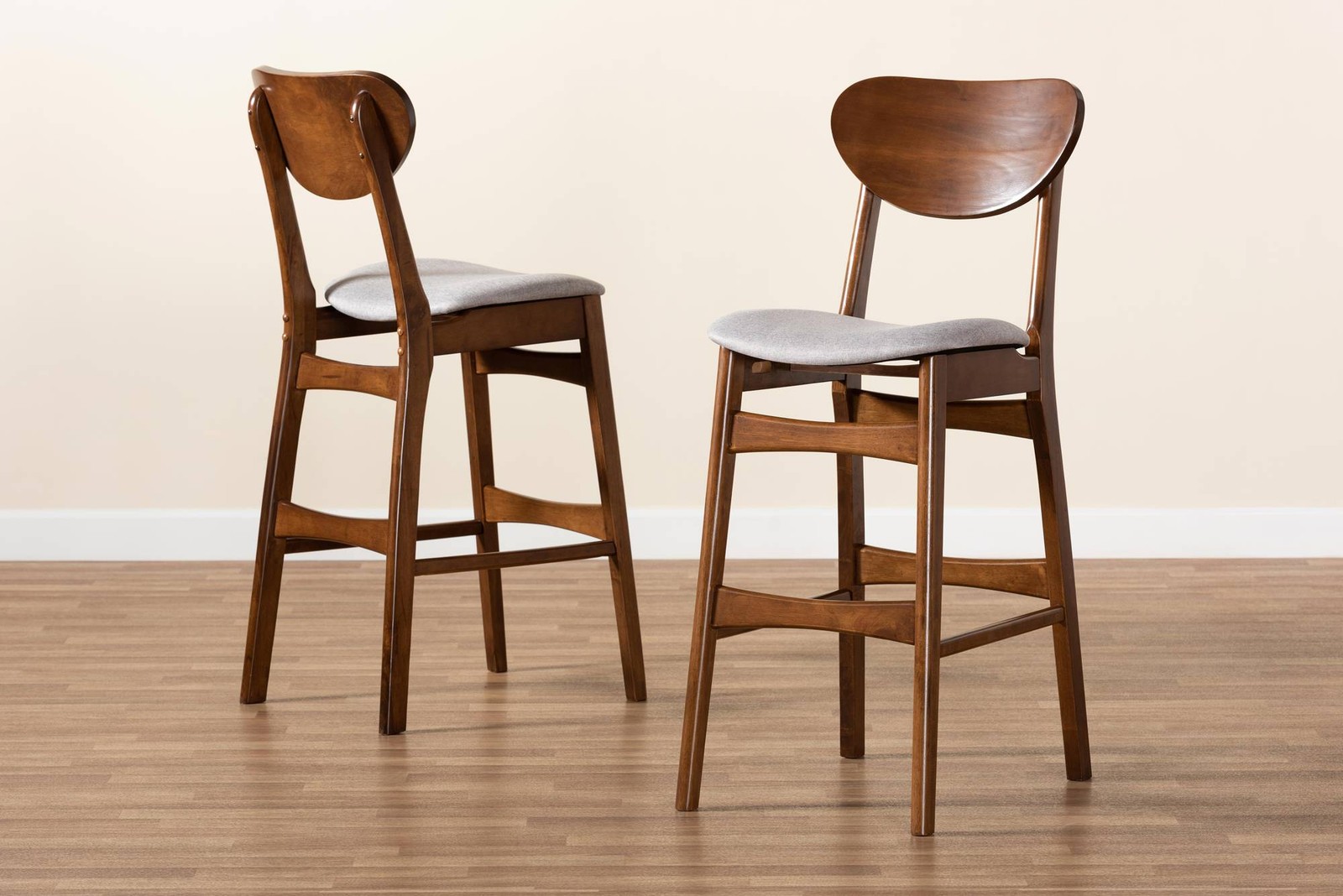 Baxton Studio Katya 29" Gray Fabric Bar Stools Set of 2