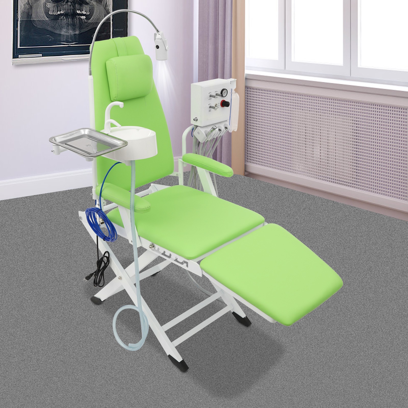 Dental Chair with Air Compressor and Cuspidor Portable Folding Treatment Unit