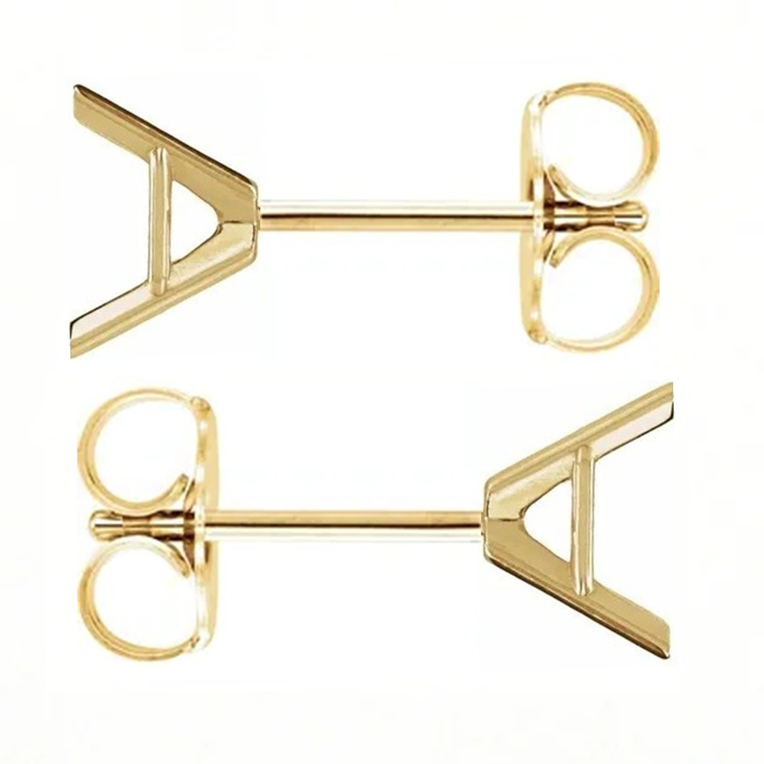 Emerald Cut Earring Mountings 14K Yellow Gold Martini Style Friction Back -Pair