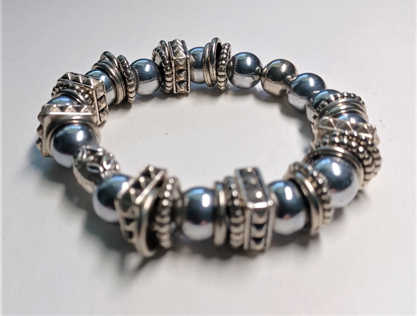 Silver Metal 7.75inch Rugged Beaded Bracelet
