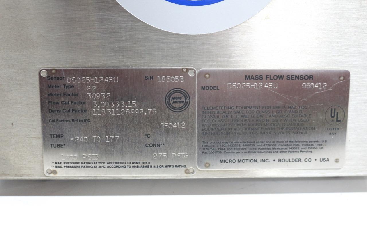 Micro Motion DS025H124SU Mass Flow Sensor