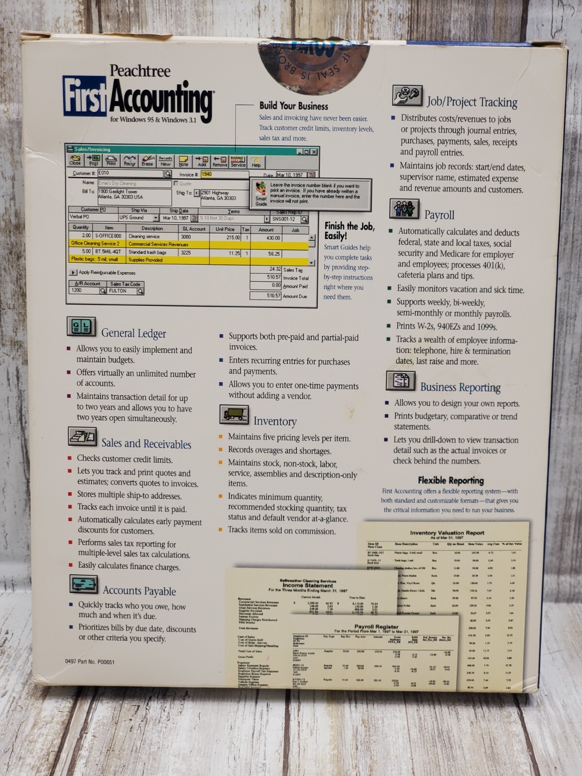 Peachtree First Accounting Windows 95 & Windows 3.1 PC 3.5 Floppy Diskettes & CD