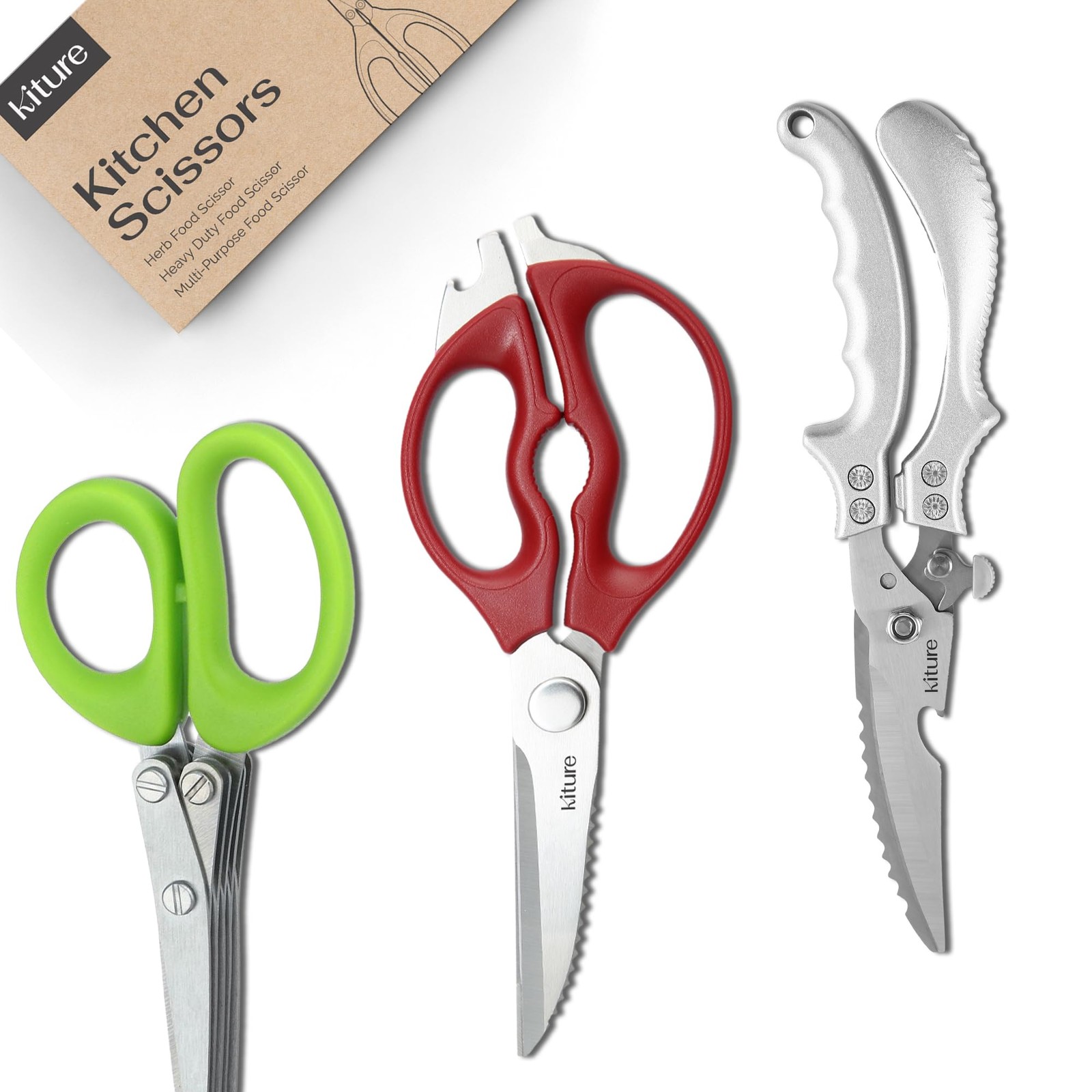 Heavy Duty Kitchen Shear with Bonus MultiPurpose and Herb Scissors 420 Stainl...