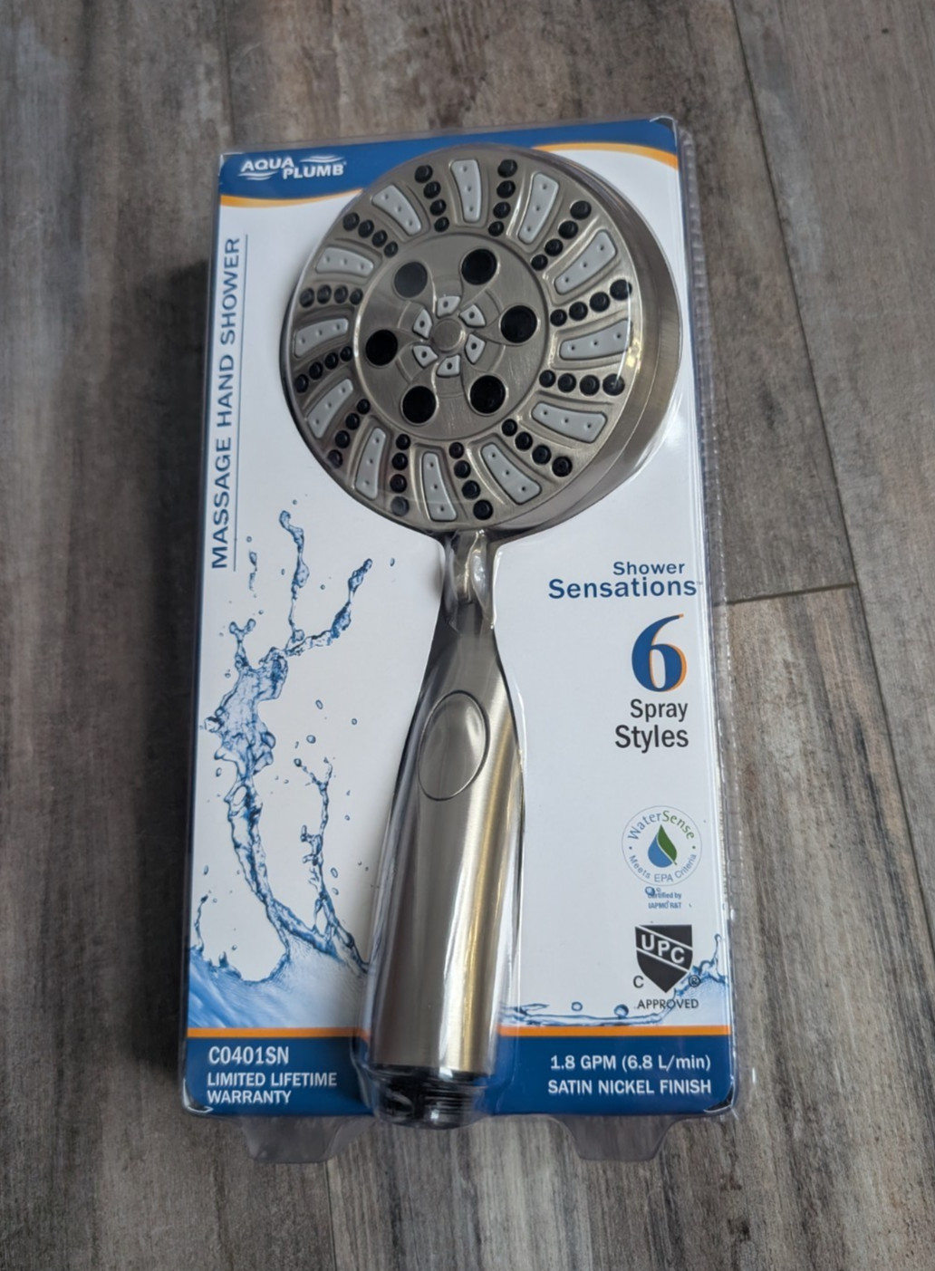 NEW Aqua Plumb Massage Hand Shower Head Satin nickel 6 Spray Styles C0401SN