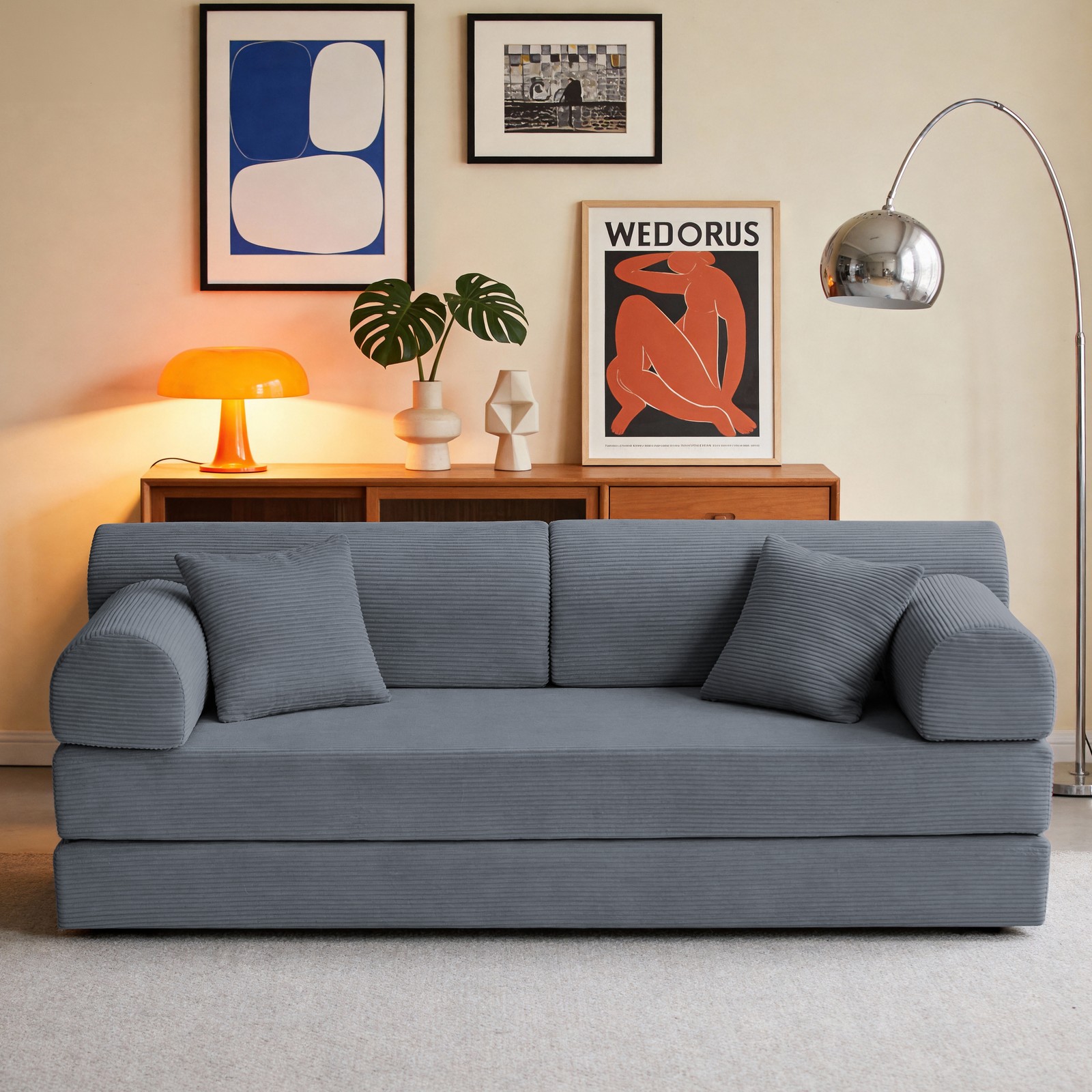 Convertible Sleeper Sofa Bed, Corduroy Folding Couch, Dark Gray