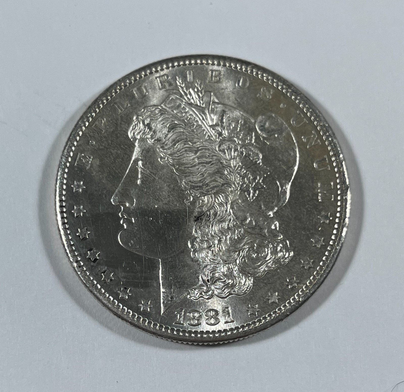 1881-S Morgan dollar(#21848) Ch BU Obv wheel counting mark
