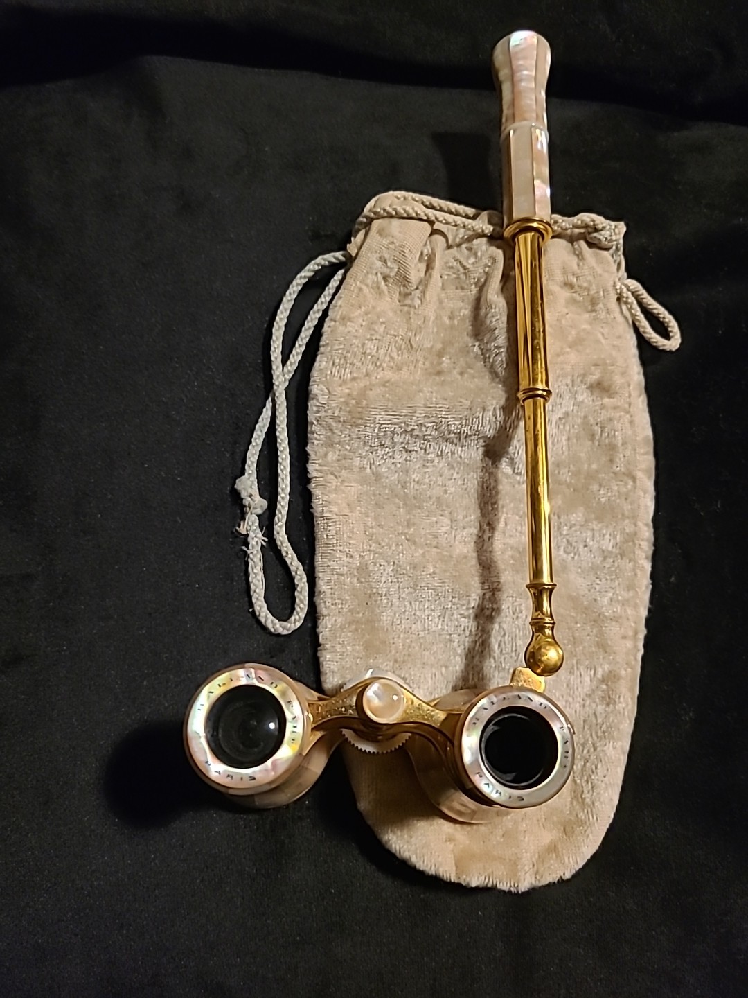 ANTQ Balland Lemaire Opera Glasses Telescope Handle MOP, Binoculars Pouch Paris