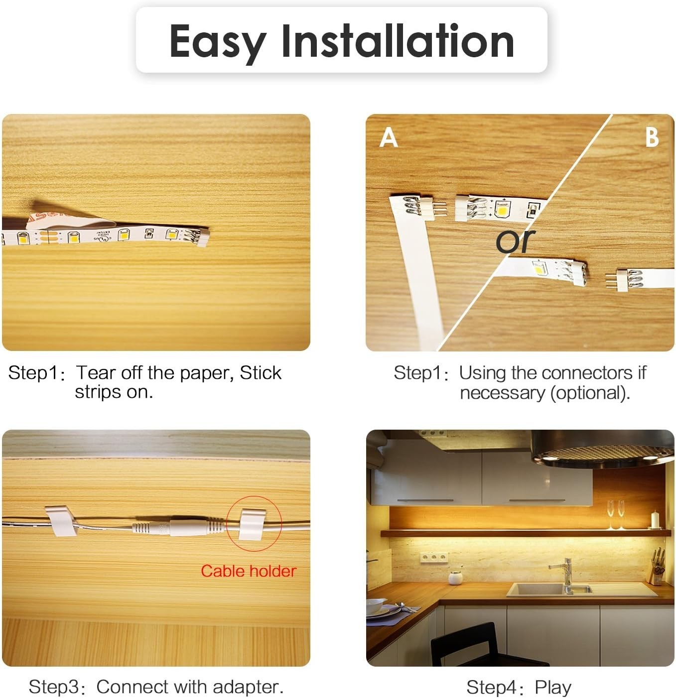 Under Cabinet LED Lighting Kit 6 PCS Dimmable Warm White Remote Control 24W