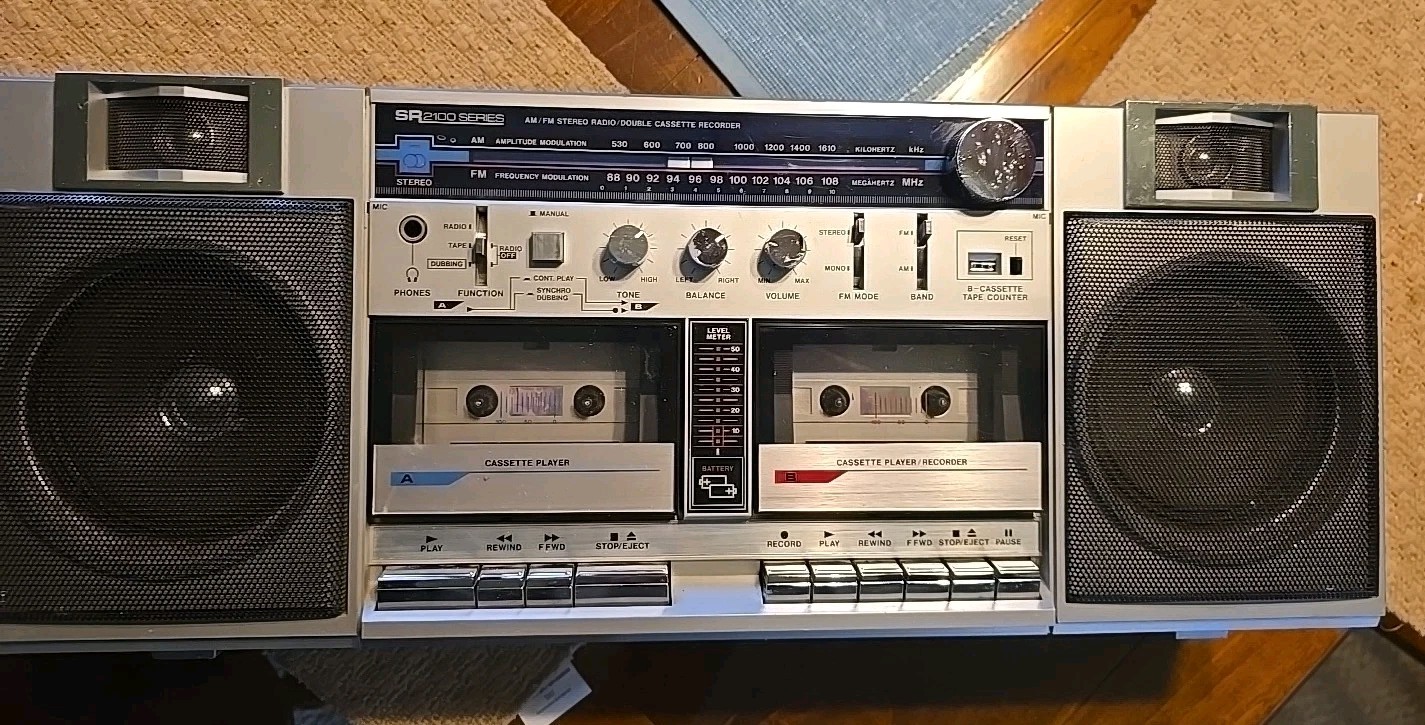 Vintage Sears SR2100 Series AM/FM/Double Cassette Recorder Boombox...