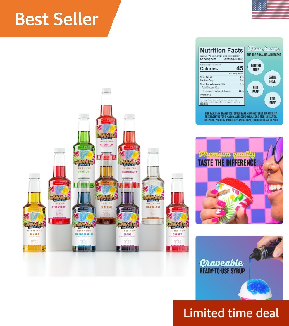 Syrup Variety Pack - 10  Snow Cone Flavors - Long-Lasting Shaved Ice Flavorin...