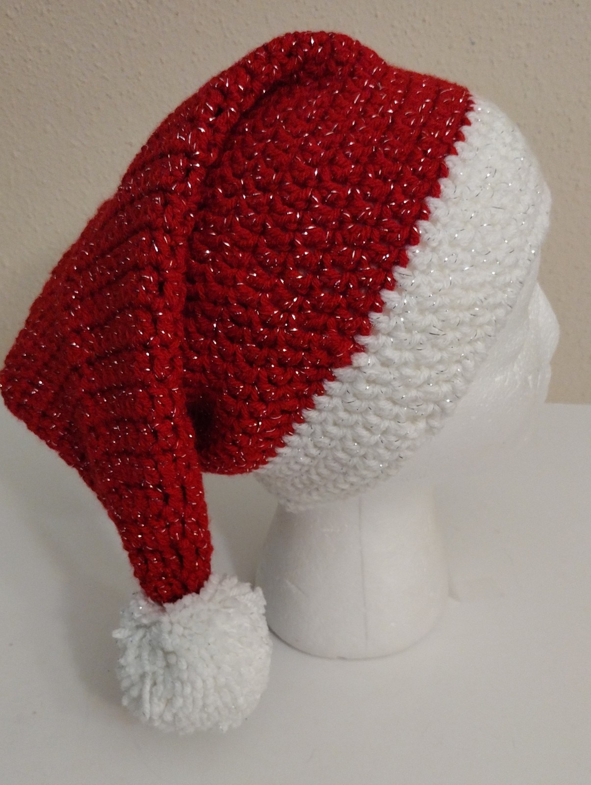 Red Sparkle Christmas Santa Hat Handmade Crochet