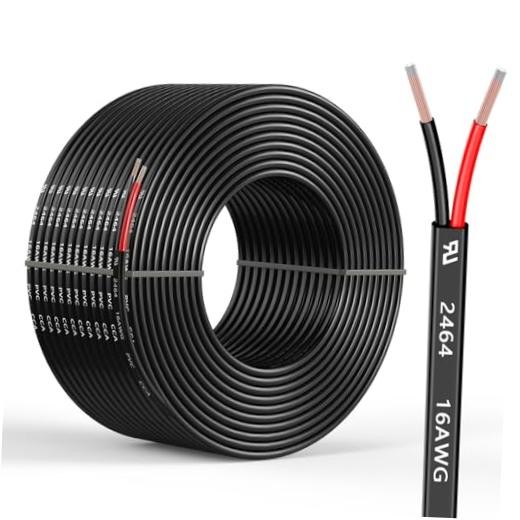 16 Gauge 2 Conductors Electrical Wire, Flexible Low Voltage PVC 16.4FT 16AWG